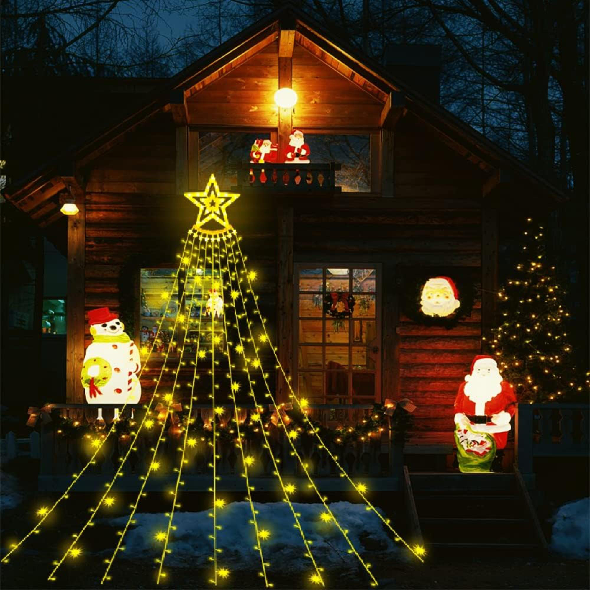 The Holiday Aisle Christmas Lights Outdoor 12.6FT 350 LED Blue Waterfall Lights Christmas Decorations 8 Modes Christmas Lights For Tree Outside